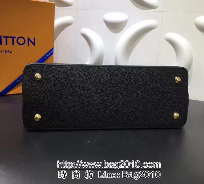 路易威登LV頂級原單 M48869黑色/條紋 經典Capucines中號牛皮手提斜挎包 YDH1690
